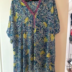 Lilly Pulitzer Vibrant Patterned Blue, green & pink Kaftan Dress size medium